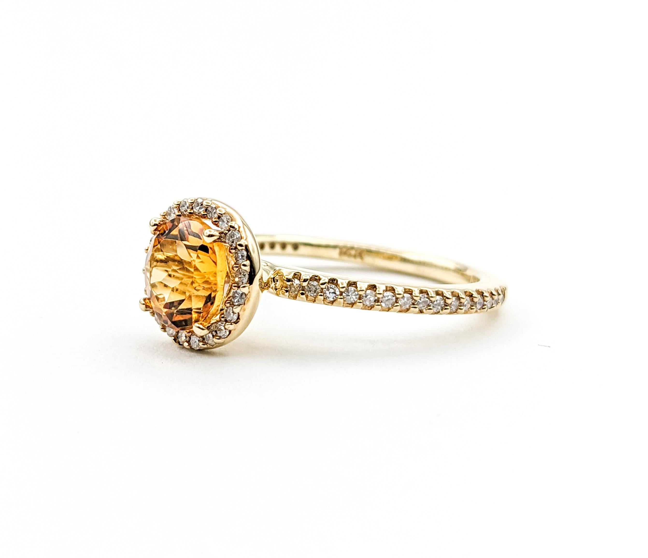Round Cut Effy Citrine & Diamond Halo Ring in Yellow Gold For Sale