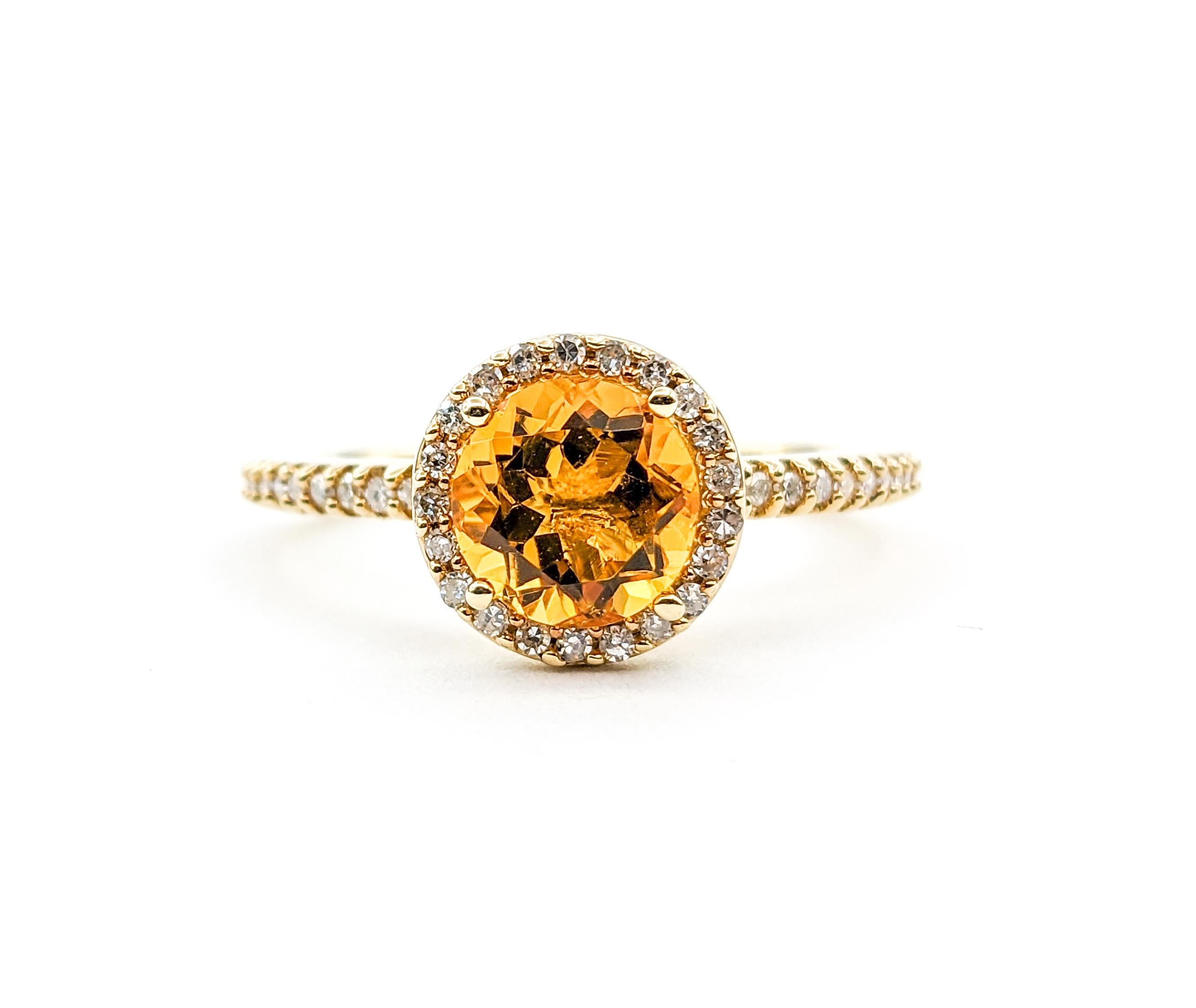 Effy Citrine & Diamond Halo Ring in Yellow Gold In Excellent Condition For Sale In Bloomington, MN