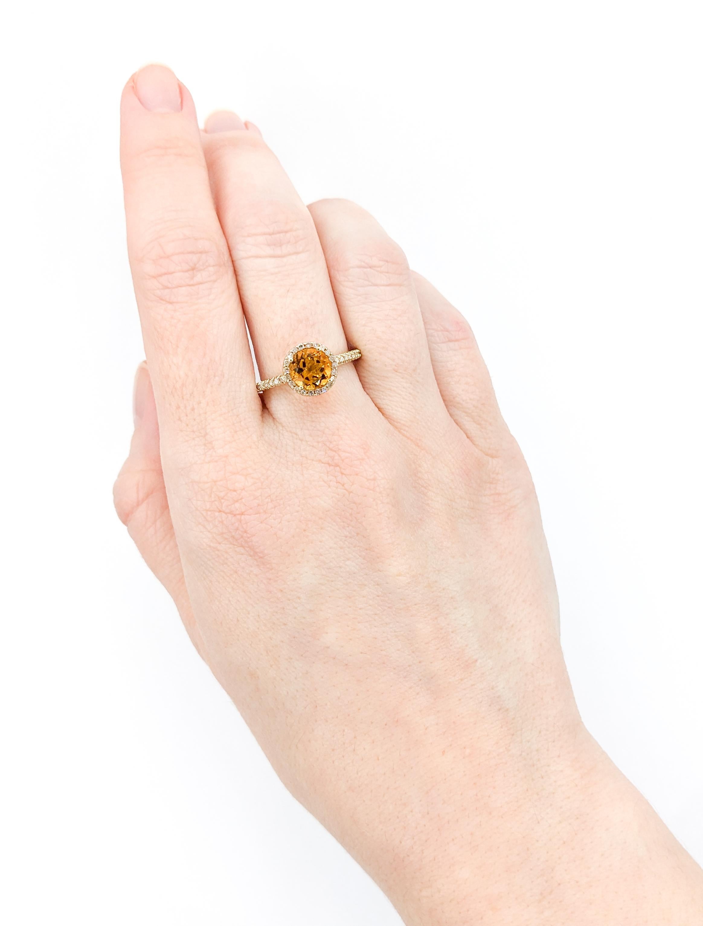 Women's Effy Citrine & Diamond Halo Ring in Yellow Gold For Sale
