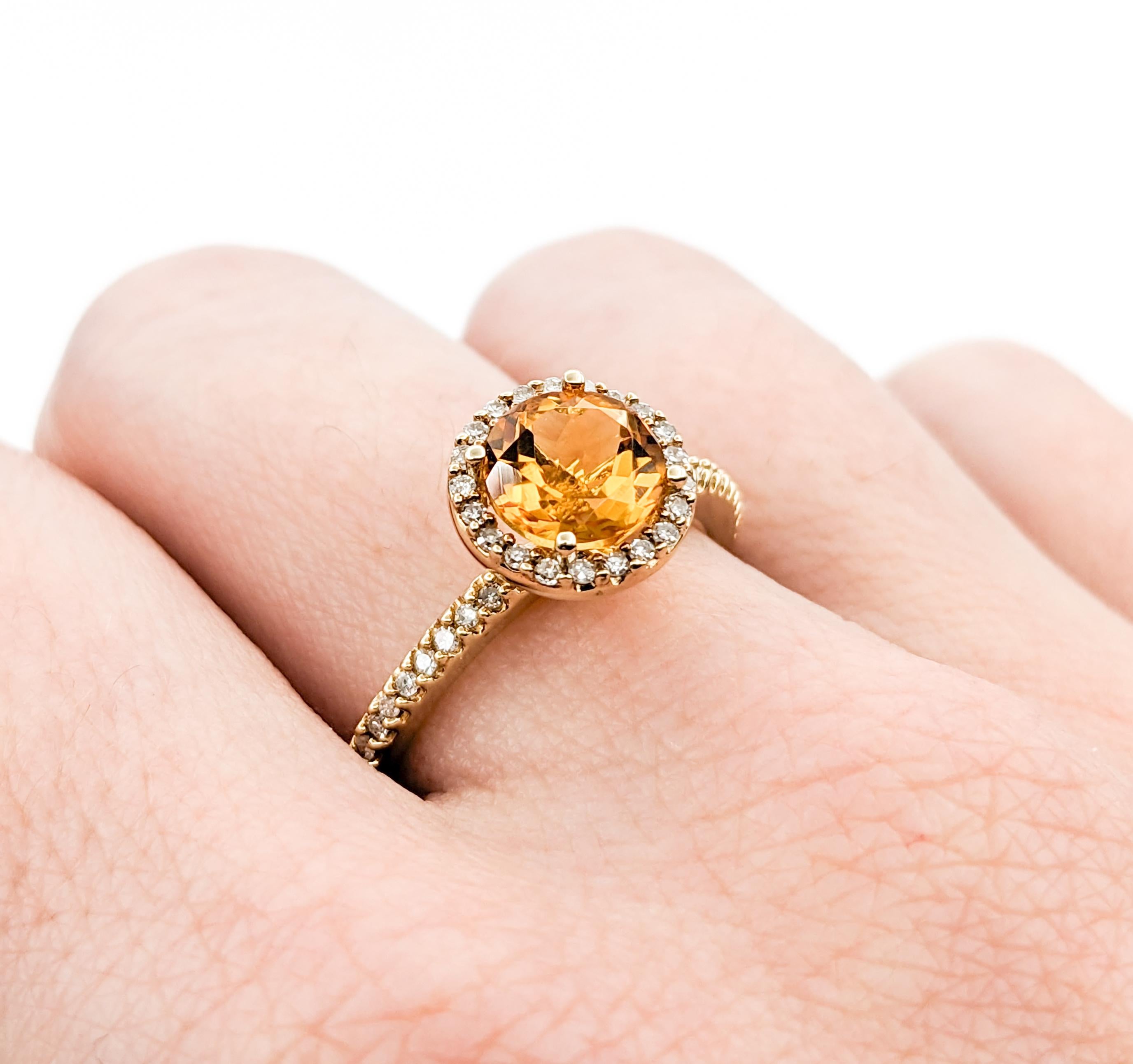 Effy Citrine & Diamond Halo Ring in Yellow Gold For Sale 1
