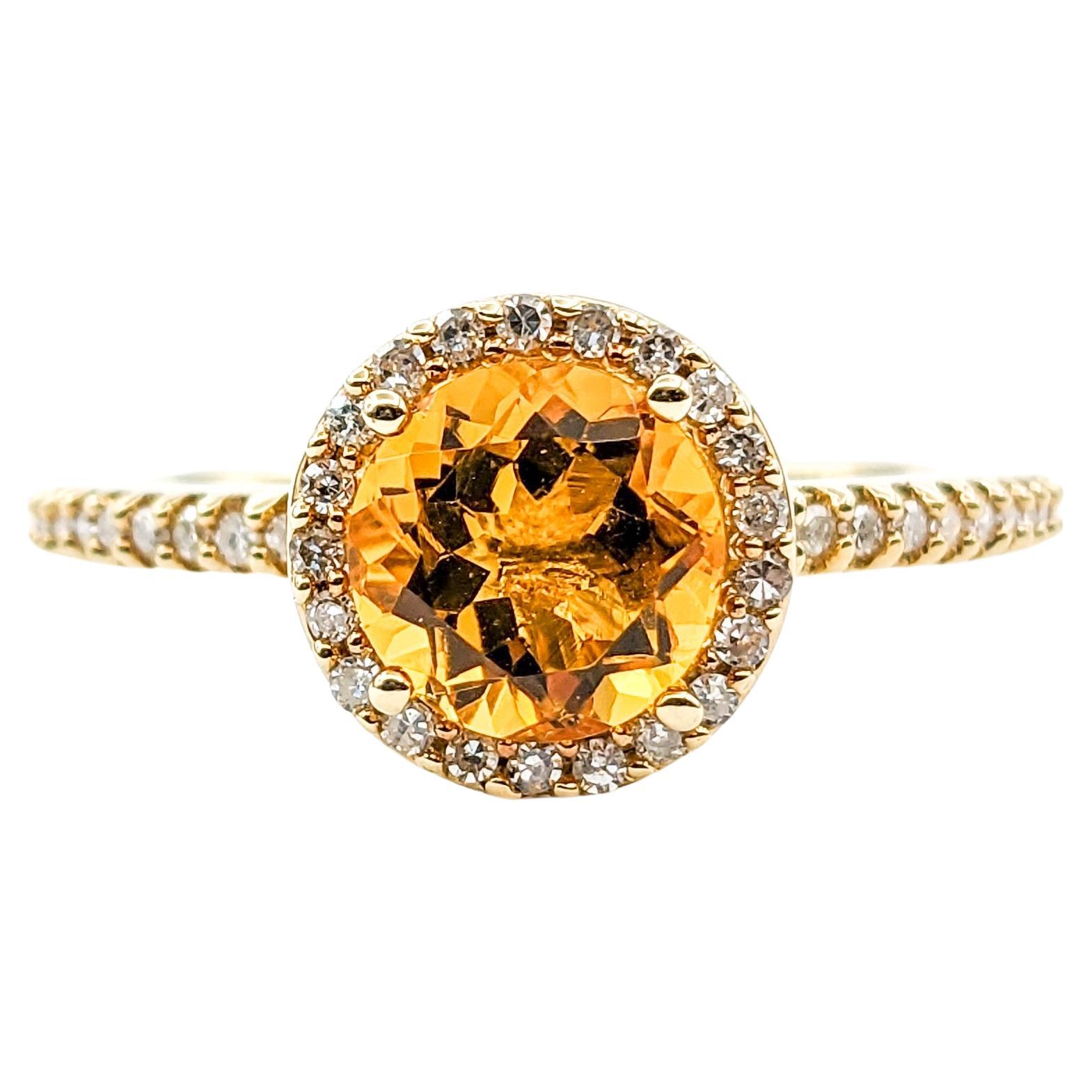 Effy Citrine & Diamond Halo Ring in Yellow Gold For Sale