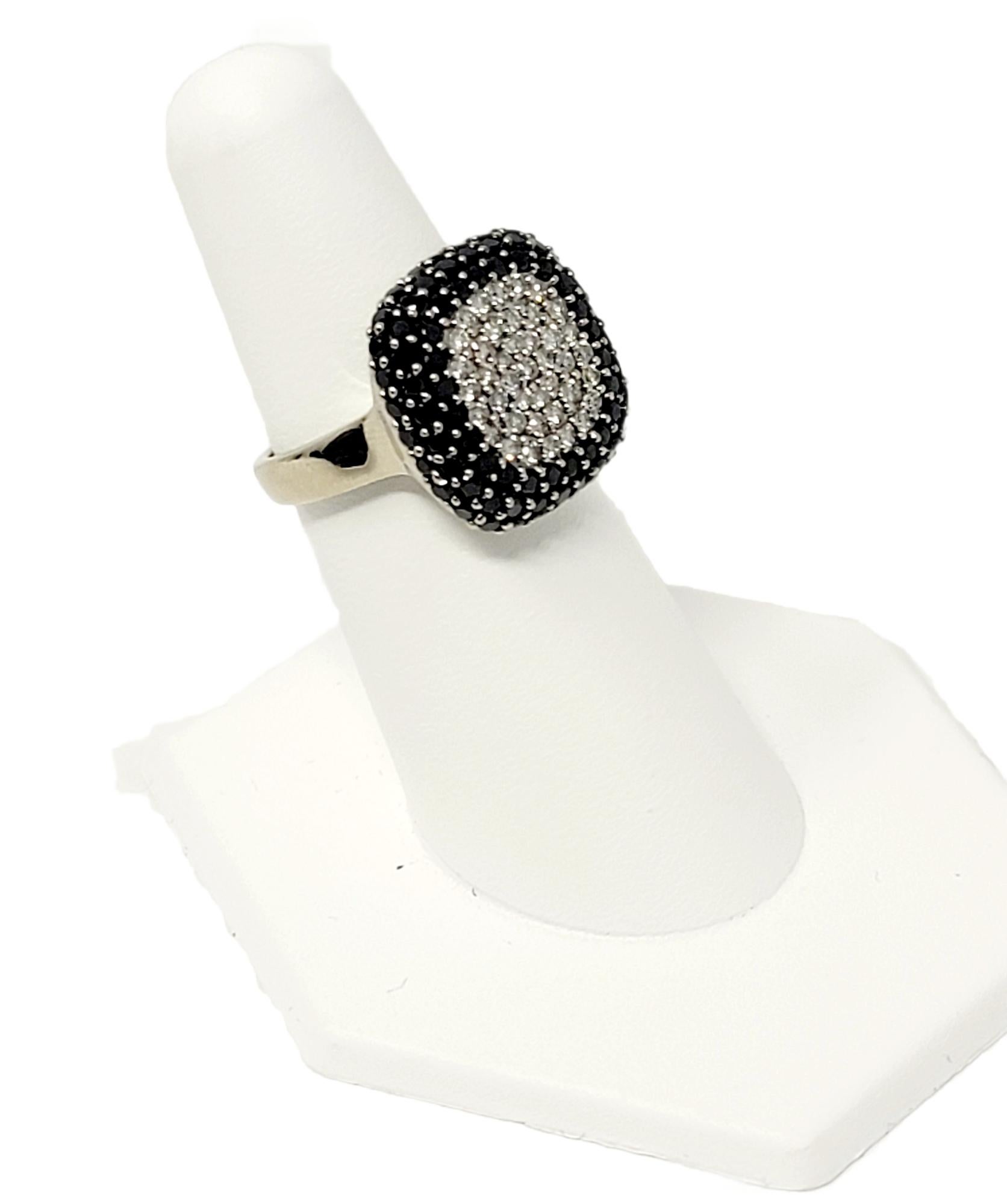 Round Cut EFFY Collection Black and White Diamond Pave Square Ring 2.02 Carat Total For Sale