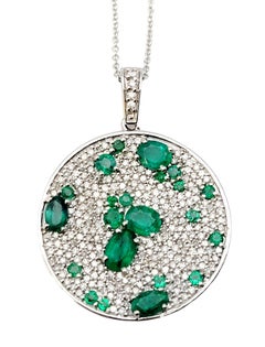 Effy Collection Natural Emerald and Diamond Disc Pendant Necklace in White Gold