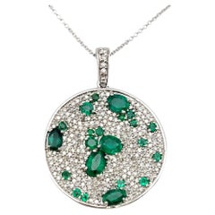 Effy Collection Natural Emerald and Diamond Disc Pendant Necklace in White Gold