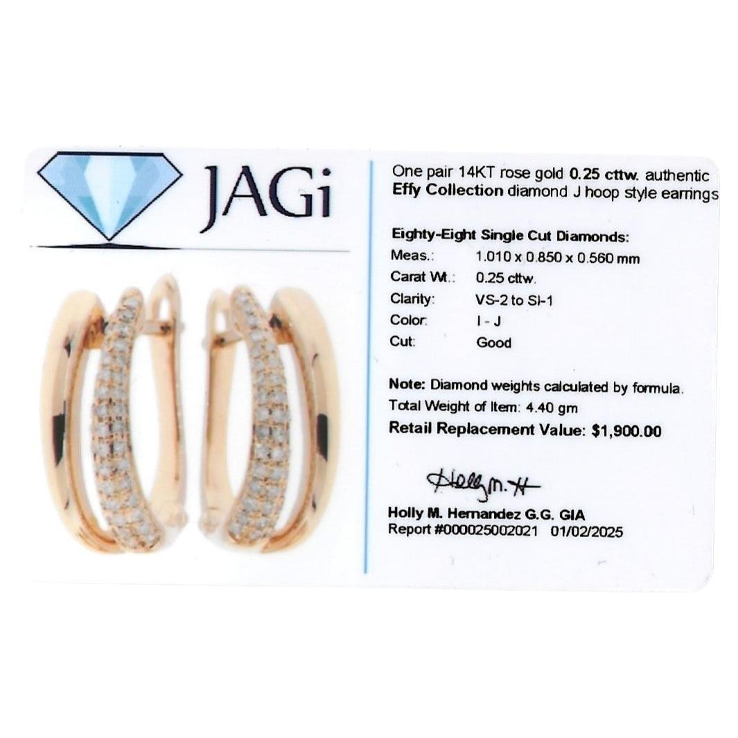 Orecchini a cerchio con pavé di diamanti J della Collection'S in oro rosa lucido 14 carati in vendita 5