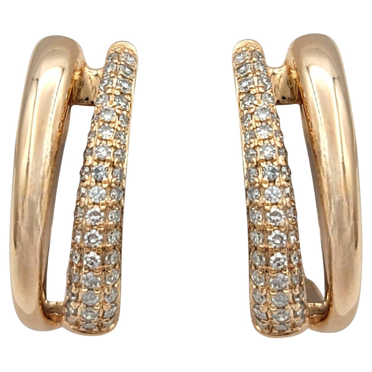 Effy Collection Pavé Diamond J Hoop Earrings in Polished 14 Karat Rose Gold