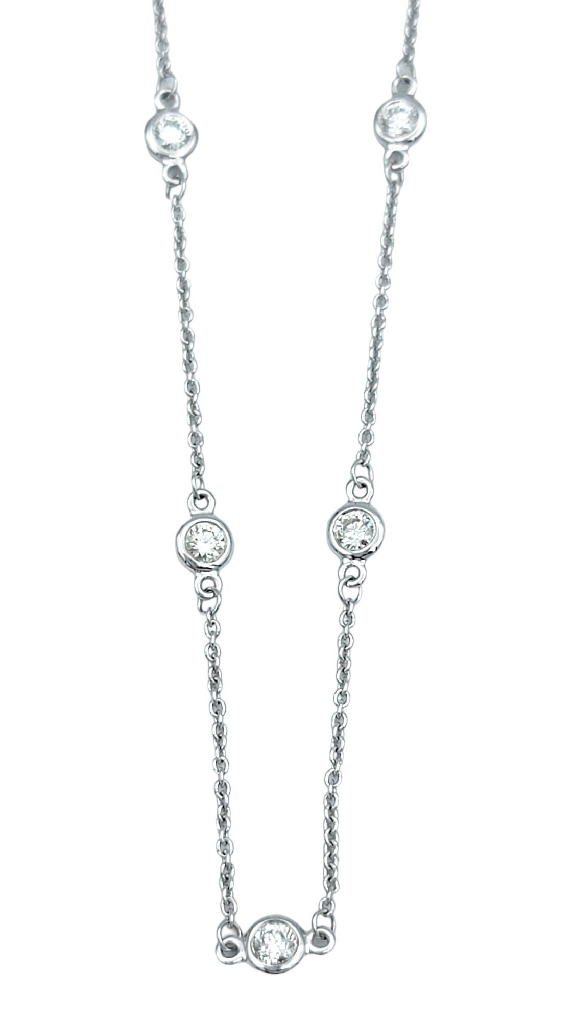 Contemporary Effy Collection Round Bezel Set Diamond Station Necklace in 14 Karat White Gold For Sale