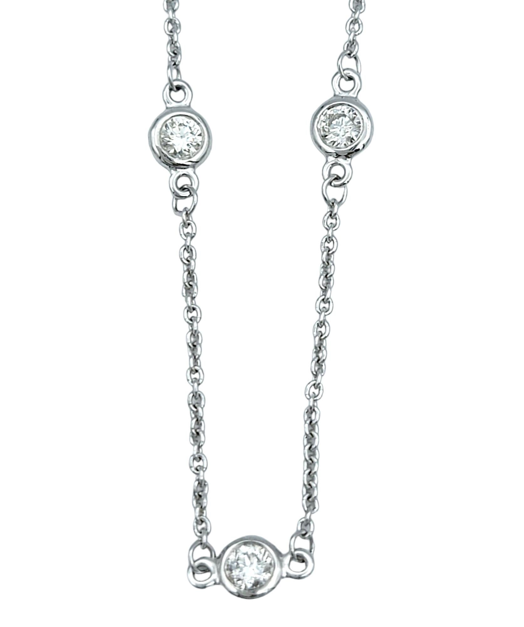 Round Cut Effy Collection Round Bezel Set Diamond Station Necklace in 14 Karat White Gold For Sale