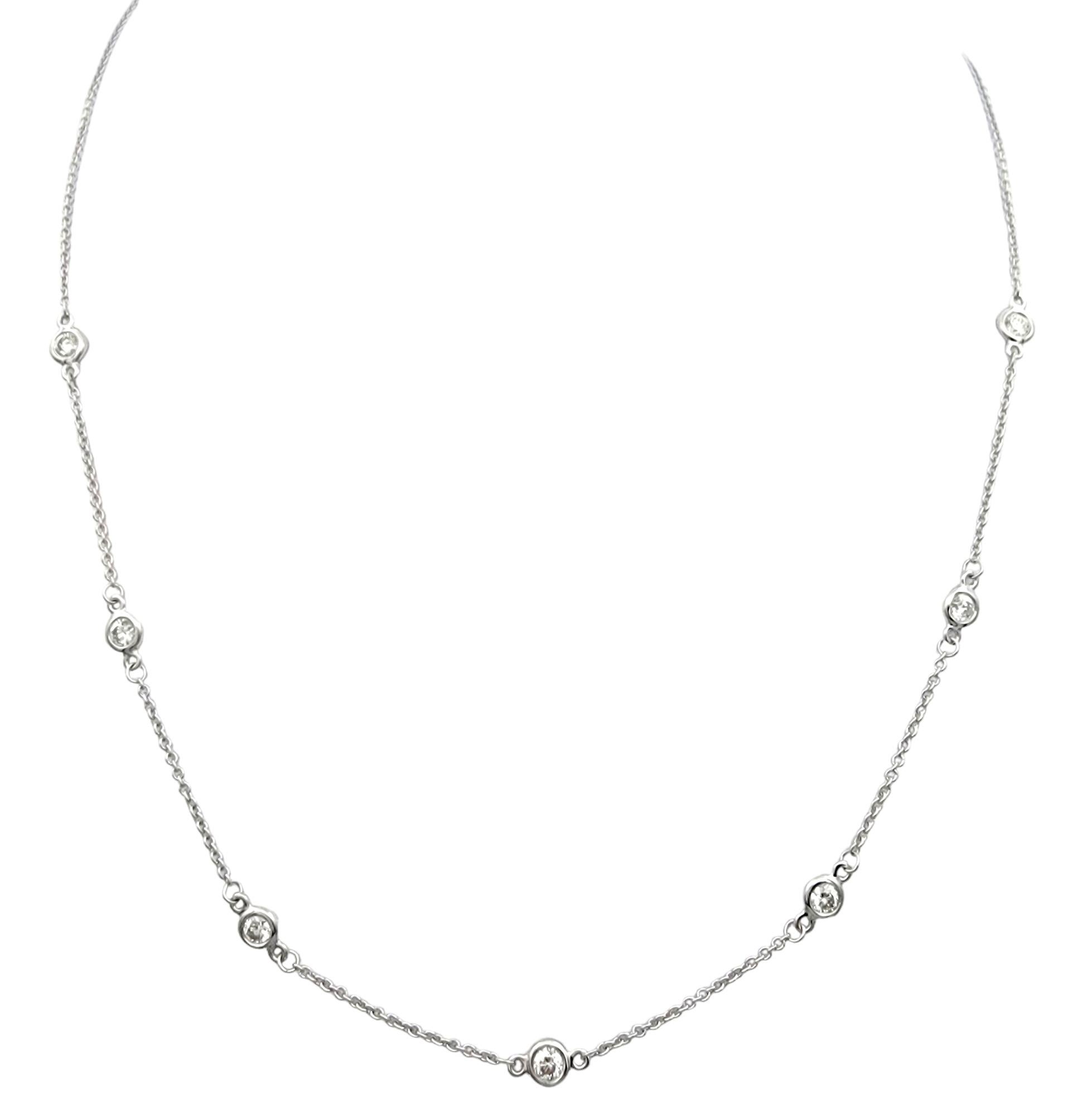 Effy Collection Round Bezel Set Diamond Station Necklace in 14 Karat White Gold In Good Condition For Sale In Scottsdale, AZ