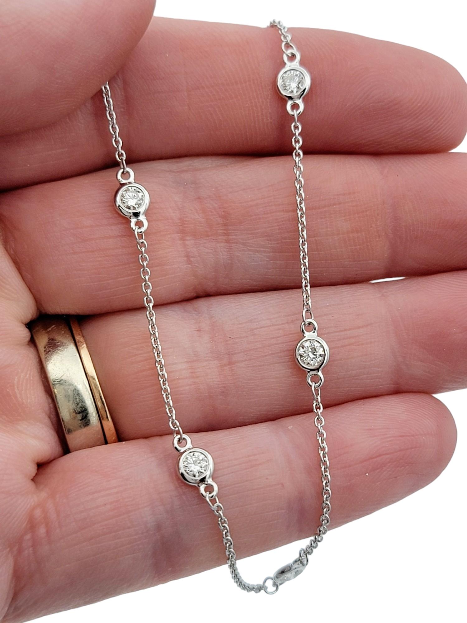Effy Collection Round Bezel Set Diamond Station Necklace in 14 Karat White Gold For Sale 2