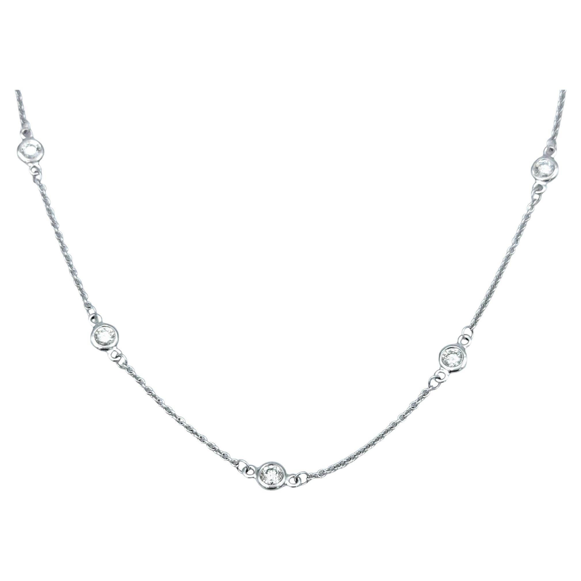 Effy Collection Round Bezel Set Diamond Station Necklace in 14 Karat White Gold For Sale