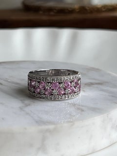 Effy Contemporary 1.60 Carat Pink Sapphire Diamond 14k White Gold Cocktail Band