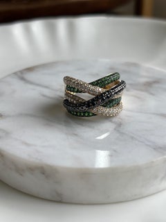 Bague de cocktail Effy Contemporary en or 14 carats, sertie de diamants, de diamants noirs et de grenats tsavorites