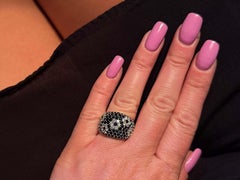 EFFY Dark Blue Sapphire and Diamond Flower Wide Band Ring 14k White Gold