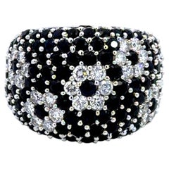 EFFY Dark Blue Sapphire and Diamond Flower Wide Band Ring 14k White Gold