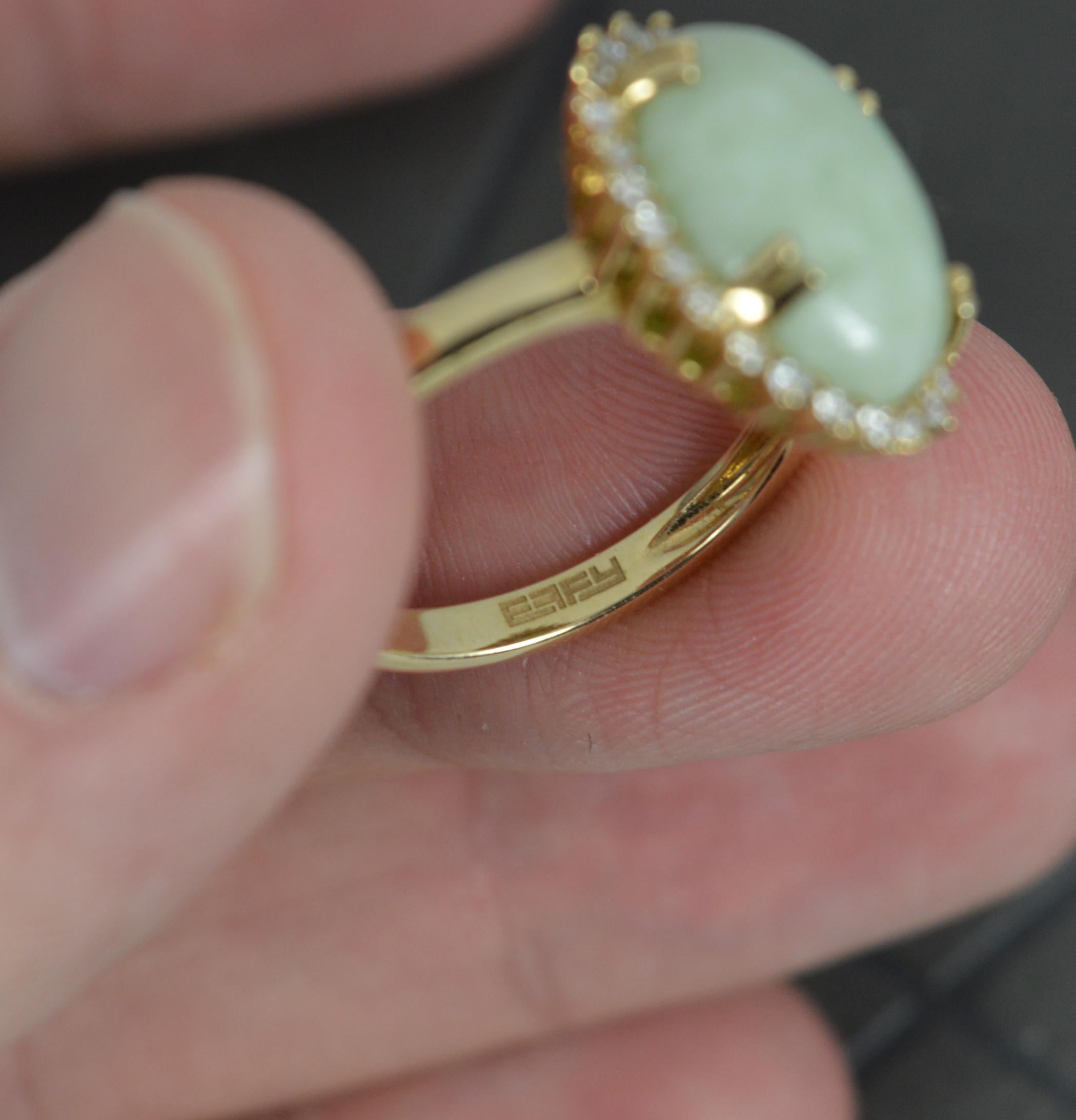 Women's EFFY Designer 14ct Yellow Gold Jade and Diamond Cluster Ring