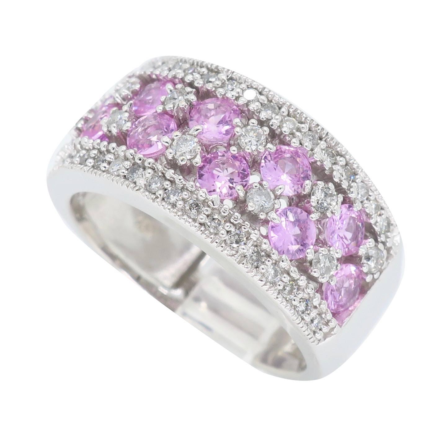 Effy Diamond and Pink Sapphire Diamond Band In Excellent Condition In Webster, NY