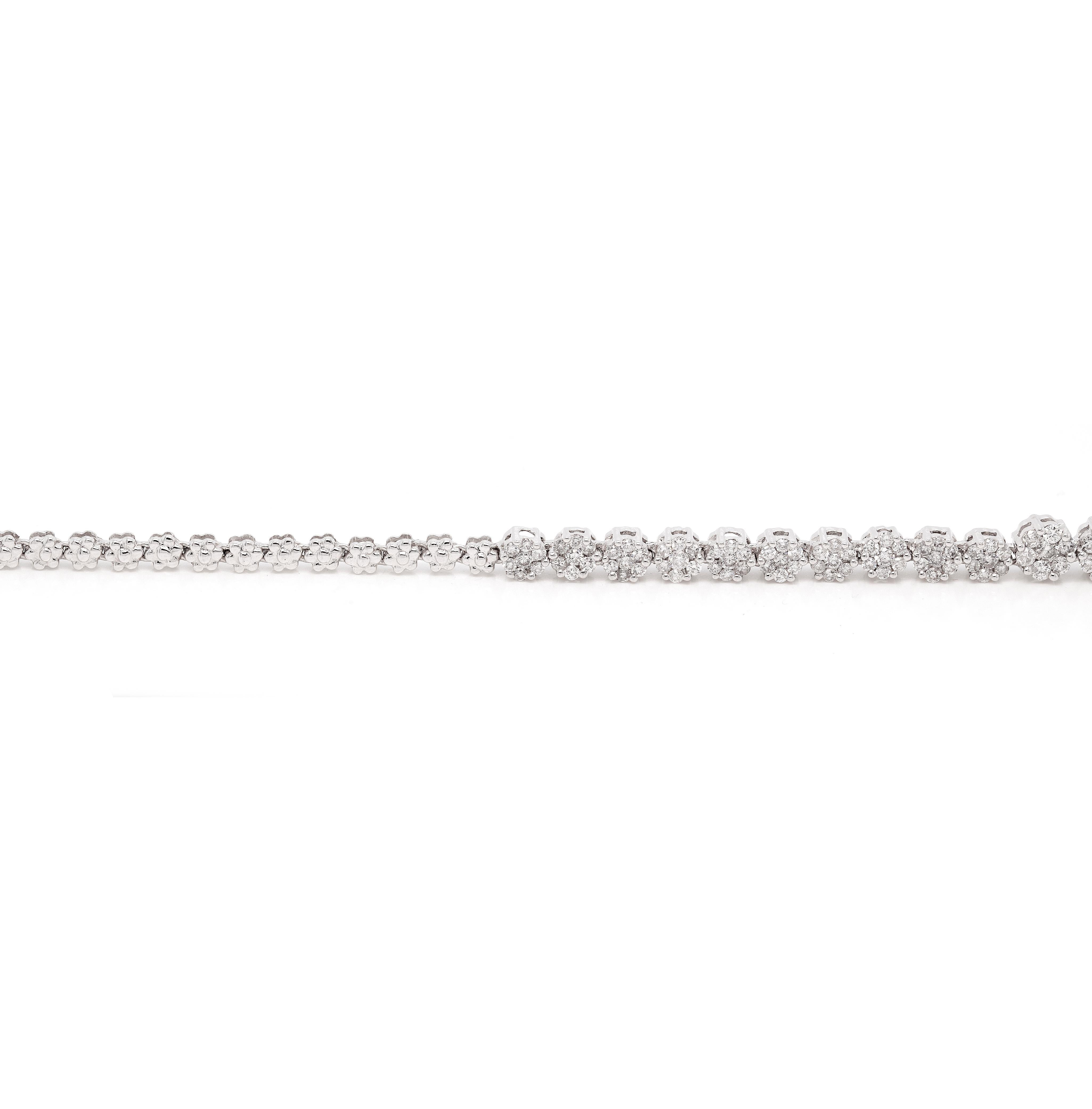 Brilliant Cut Effy Diamond Cluster and 14 Carat White Gold Graduated Tennis Collar Necklace For Sale