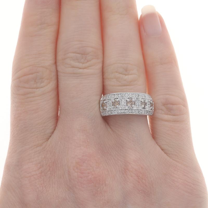 Round Cut EFFY Diamond Cluster Cocktail Band - White Gold 14k Round 1.00ctw Milgrain Ring For Sale