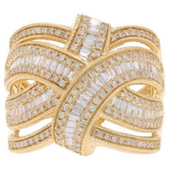 EFFY Diamond Cluster Cocktail Ring Yellow Gold 14k Baguette SingleCut .87ctw Sz7