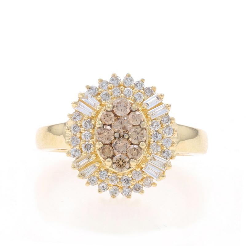 Retail Price: $3400

Size: 7 1/4
Sizing Fee: Up 2 sizes for $35 or Down 1 1/2 sizes for $35

Brand: EFFY

Metal Content: 14k Yellow Gold

Stone Information

Natural Diamonds
Carat(s): 1.00ctw
Cut: Baguette & Round Brilliant
Color: G - H / Cognac