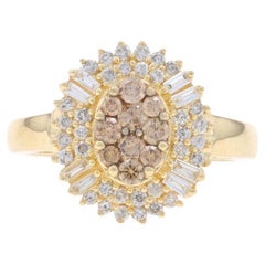 EFFY Bague halo de diamants en or jaune 14 carats baguette et ronde 1,00 carat