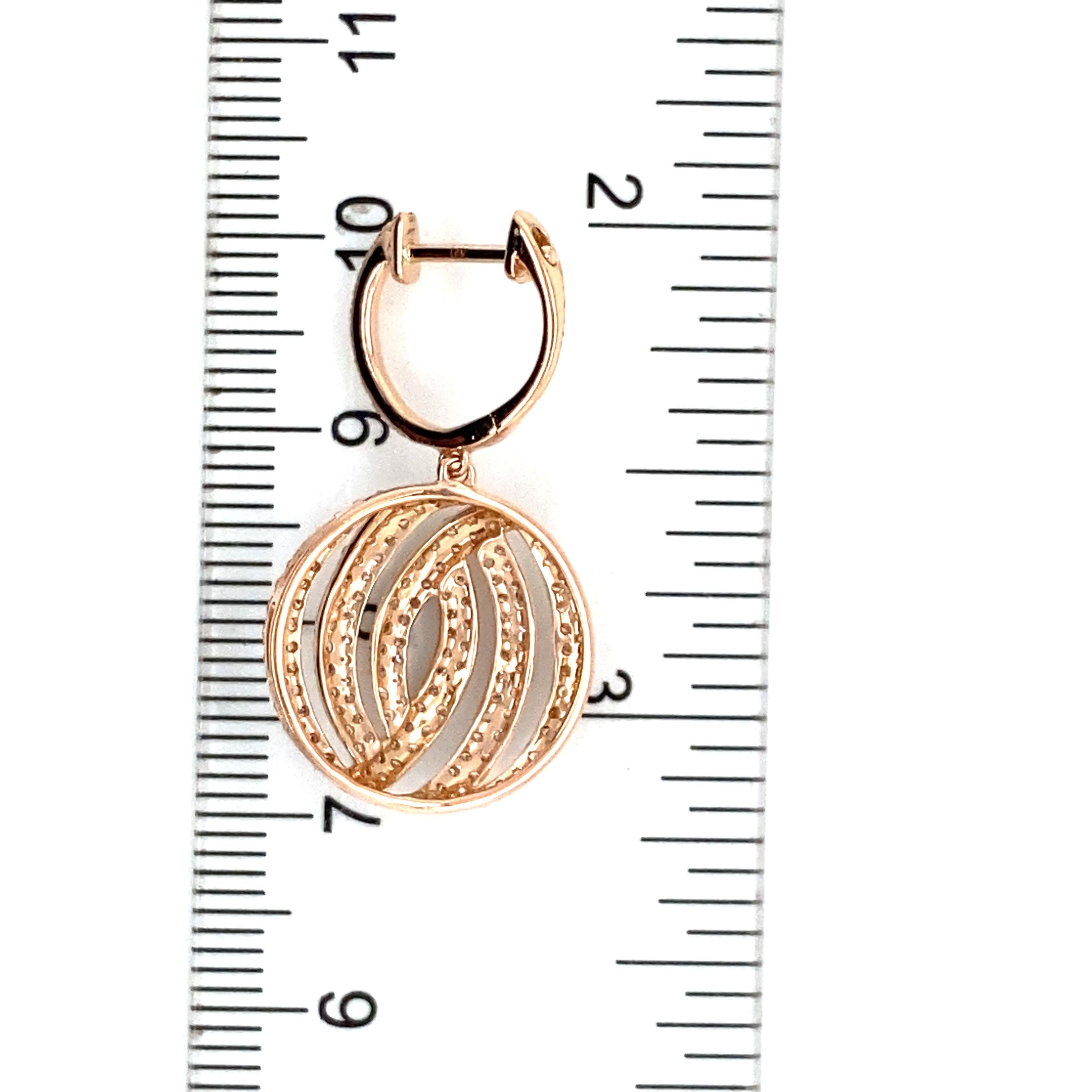 Effy Diamond Dangle 14k Rose Gold Earrings In Good Condition For Sale In Boca Raton, FL