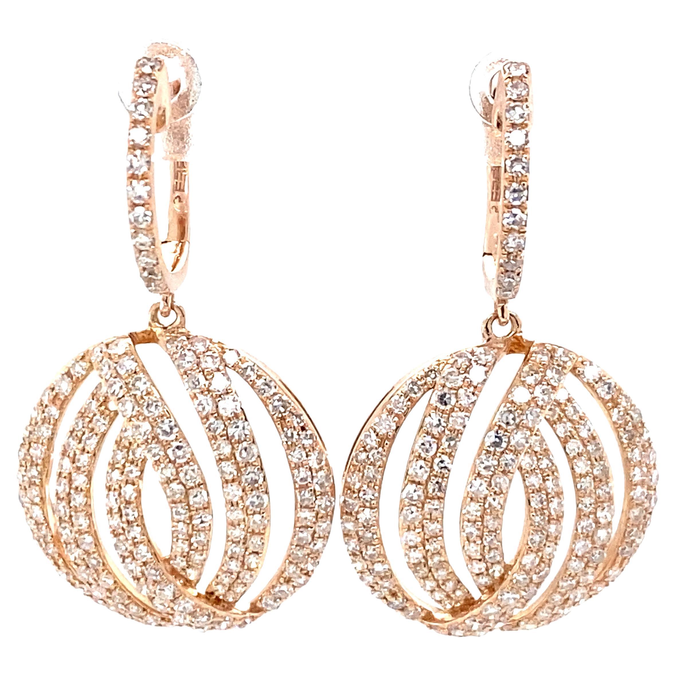 Effy Diamond Dangle 14k Rose Gold Earrings For Sale
