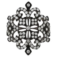 Effy Anello in filigrana con diamanti in oro bianco 14K placcatura in rodio nero SZ7