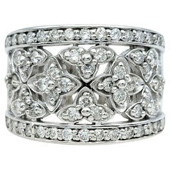 Effy Diamond Floral Motif Wide Cutout Band Ring in Polished 14 Karat White Gold