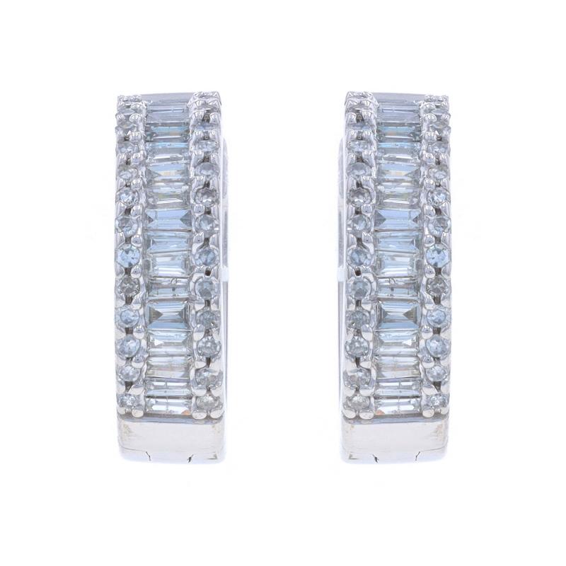 Baguette Cut EFFY Diamond Huggie Hoop Earrings - White Gold 14k Baguette .50ctw Pierced