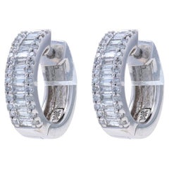 EFFY Diamond Huggie Hoop Earrings - White Gold 14k Baguette .50ctw Pierced