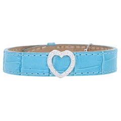Effy Diamond Leather Bracelet White Gold, 14k Round Cut Accents Heart Adjustable
