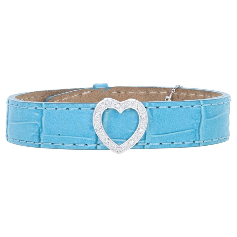 Effy Diamond Leather Bracelet White Gold, 14k Round Cut Accents Heart ...