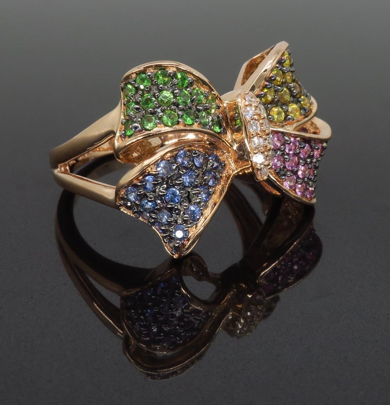 Effy Diamond and Multi-Colored Sapphire Bow Ring at 1stDibs | effy bow ring