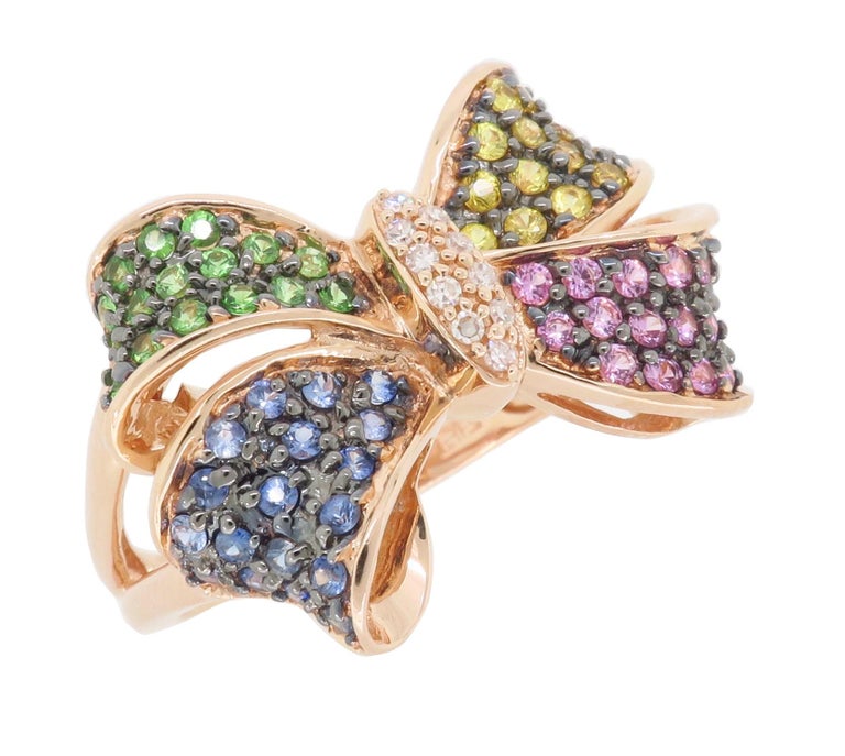Effy Diamond and Multi-Colored Sapphire Bow Ring at 1stDibs | effy bow ring