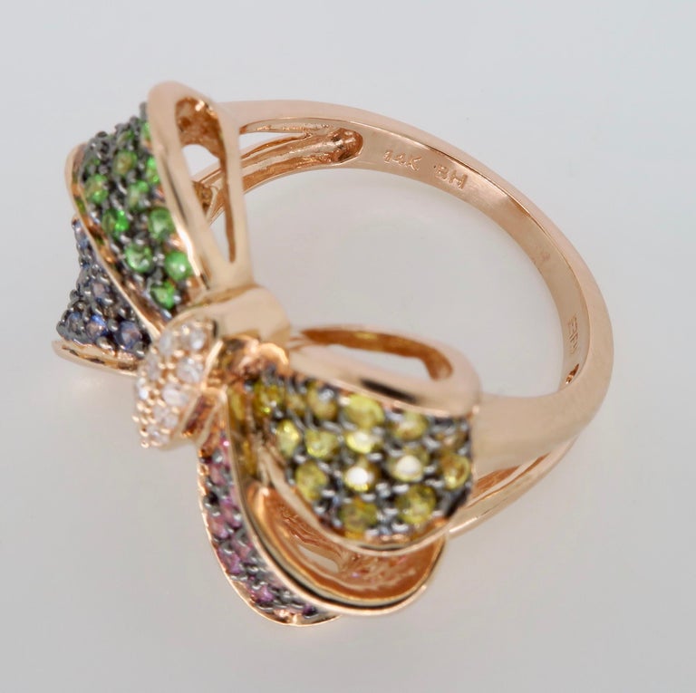 Effy Diamond and Multi-Colored Sapphire Bow Ring at 1stDibs | effy bow ring