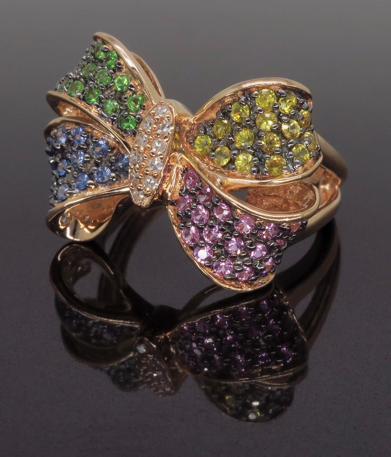 Effy Diamond and Multi-Colored Sapphire Bow Ring at 1stDibs | effy bow ring