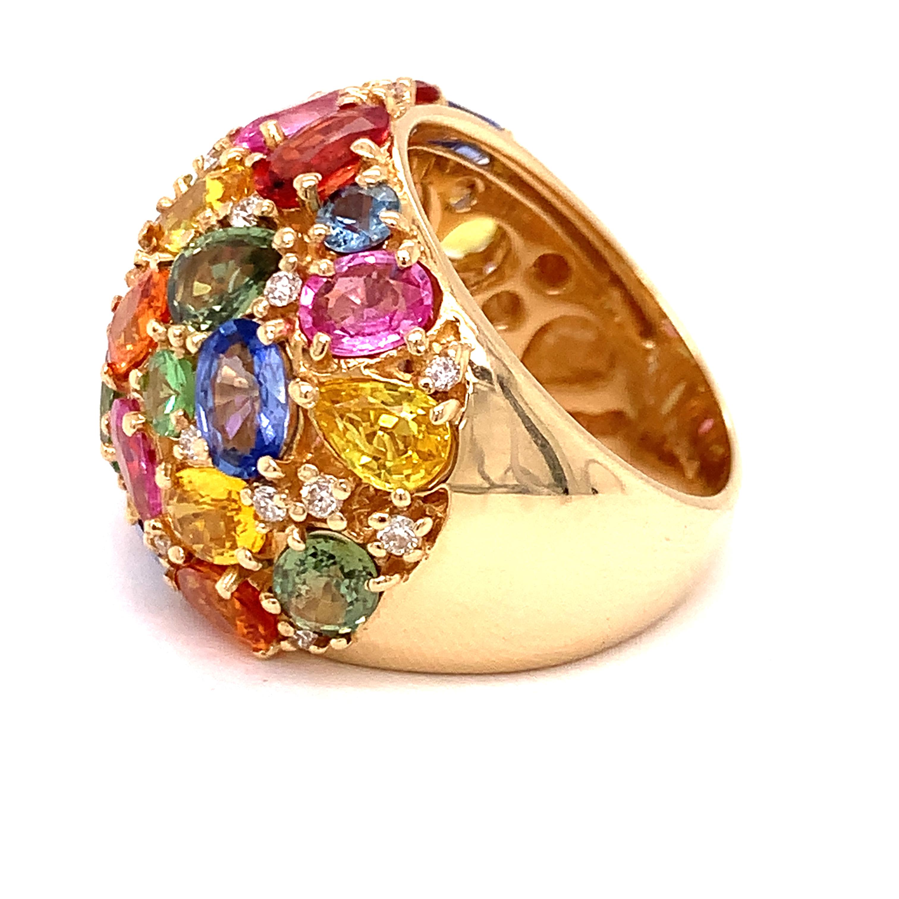Contemporary Effy Diamond, Sapphire and Tsavorite Multi Color Cluster Ring