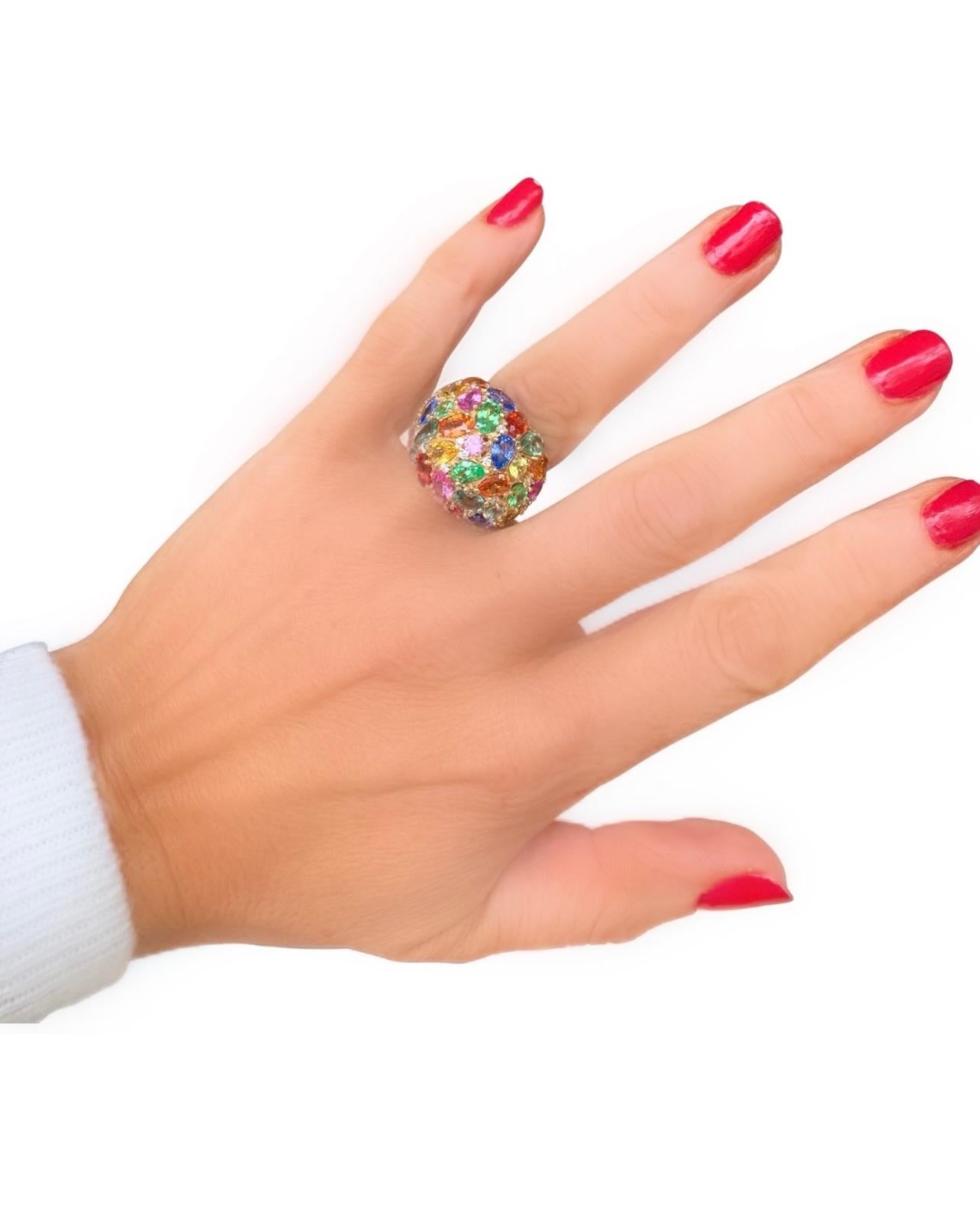 Round Cut Effy Diamond, Sapphire and Tsavorite Multi Color Cluster Ring