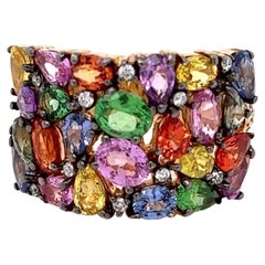 Effy Diamond, Sapphire and Tsavorite Multi Color Cluster Ring