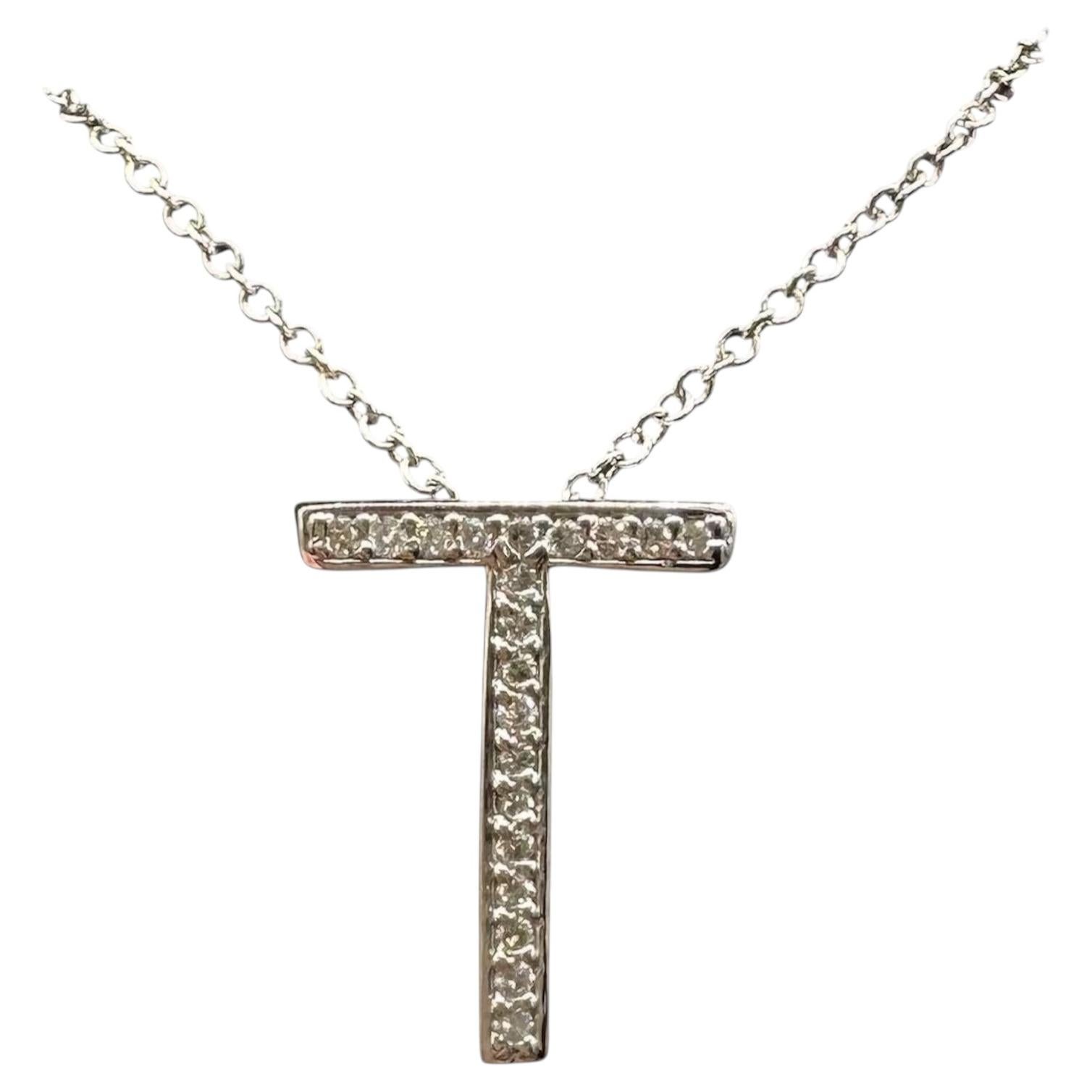 Effy Diamond T Initial Necklace 14K White Gold 0.11ctw 18in