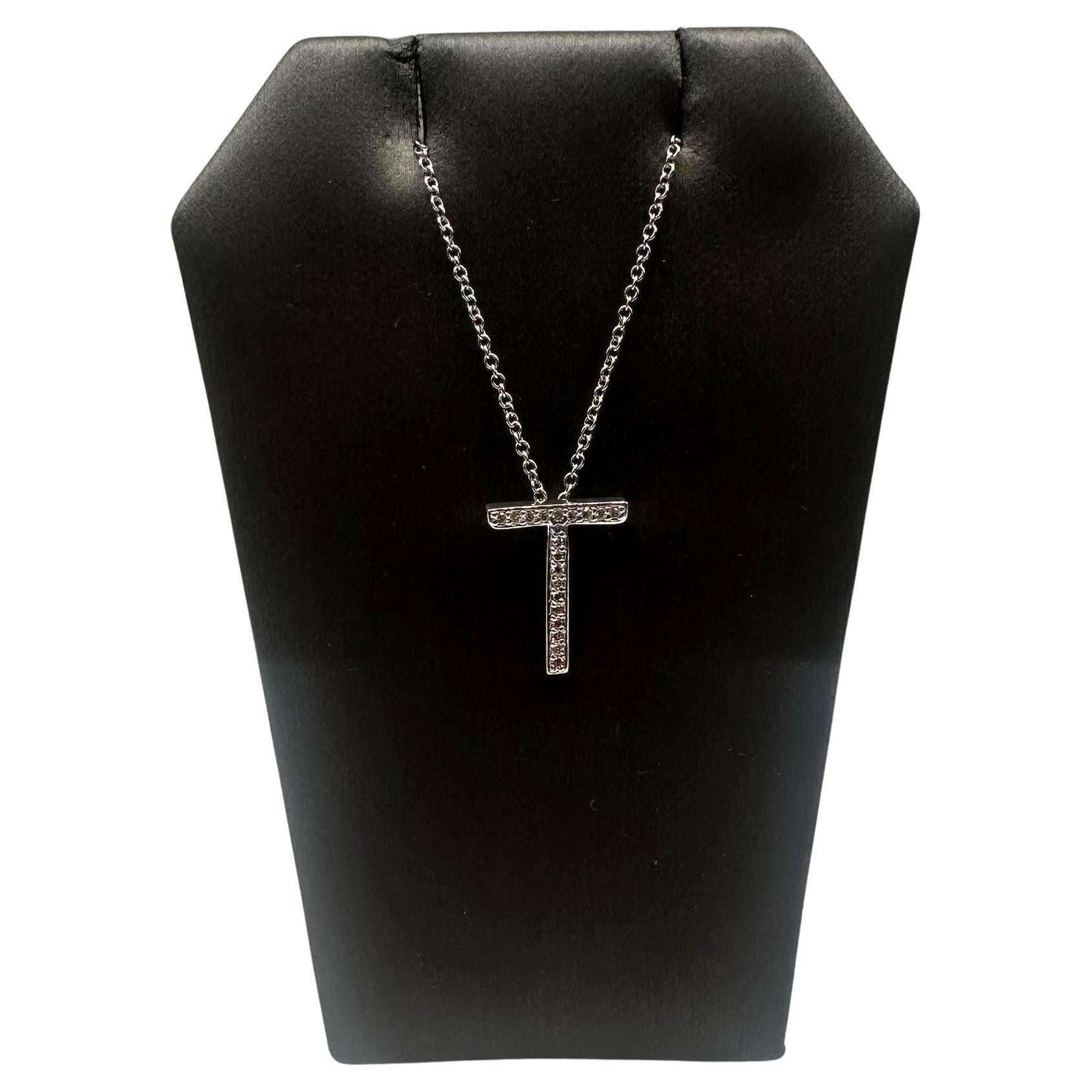 Effy Diamond "T" Initial Necklace in 14kt White Gold - 0.11ctw Diamonds, 18"