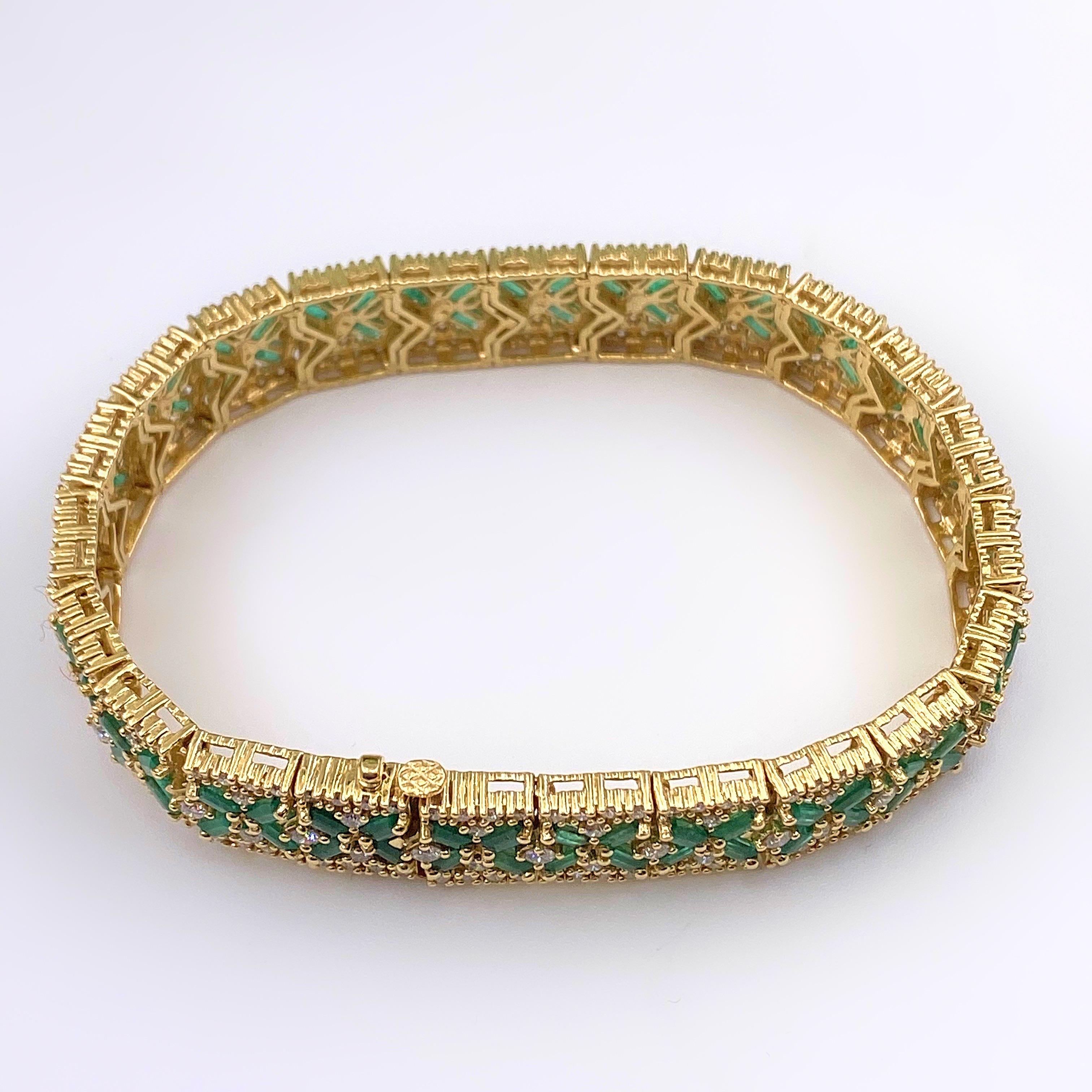EFFY Diamonds and Green Emerald 18 Karat Yellow Gold Bracelet 13.50 Carat 1