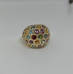 Fröhlicher Kuppelring Peridot Aquamarin Citrin Amethyst Granat Topas Multi Edelstein Bombe