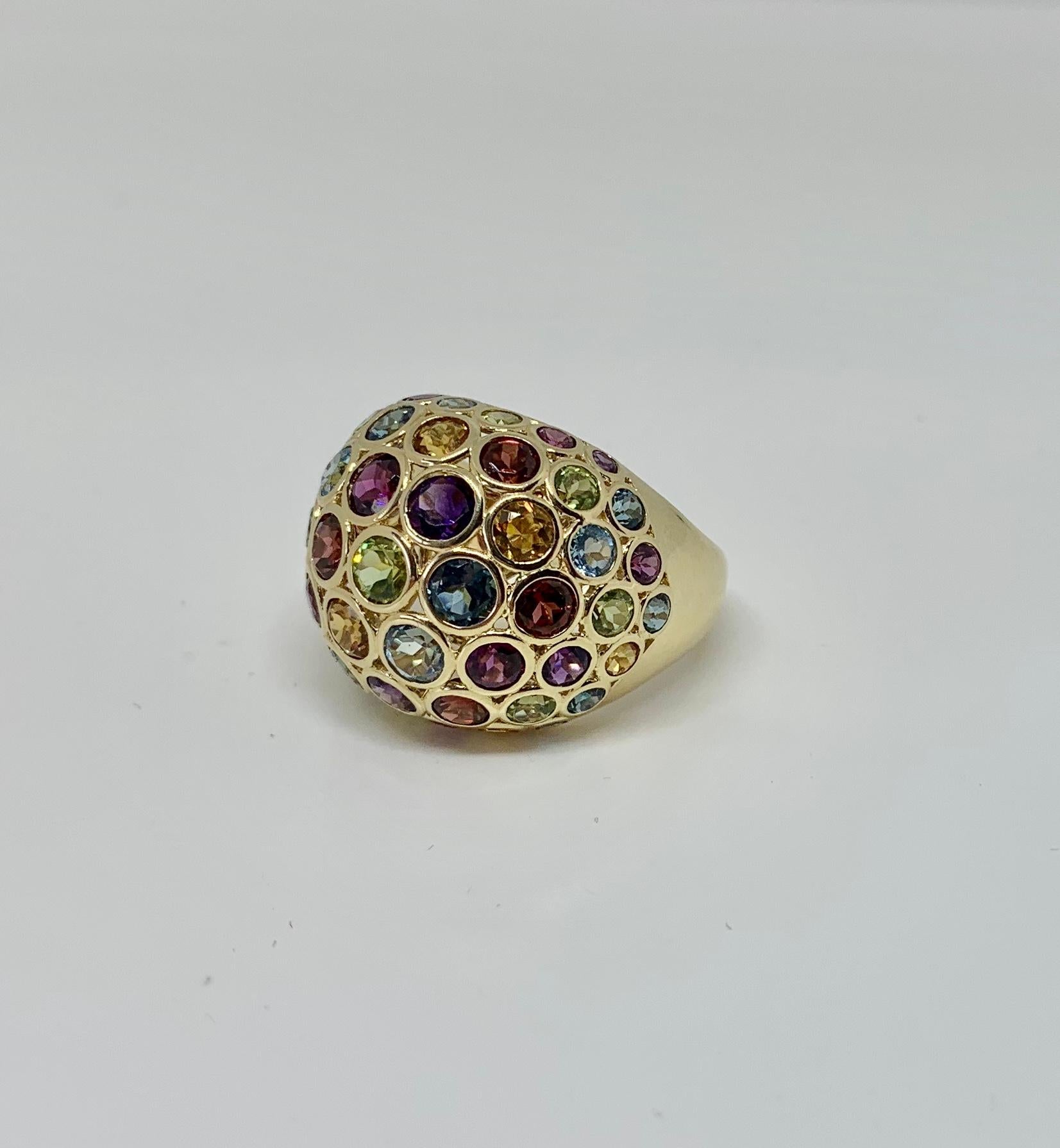 Effy Dome Ring Peridot Aquamarine Citrine Amethyst Garnet Topaz Multi Gem Bombe In Excellent Condition For Sale In New York, NY