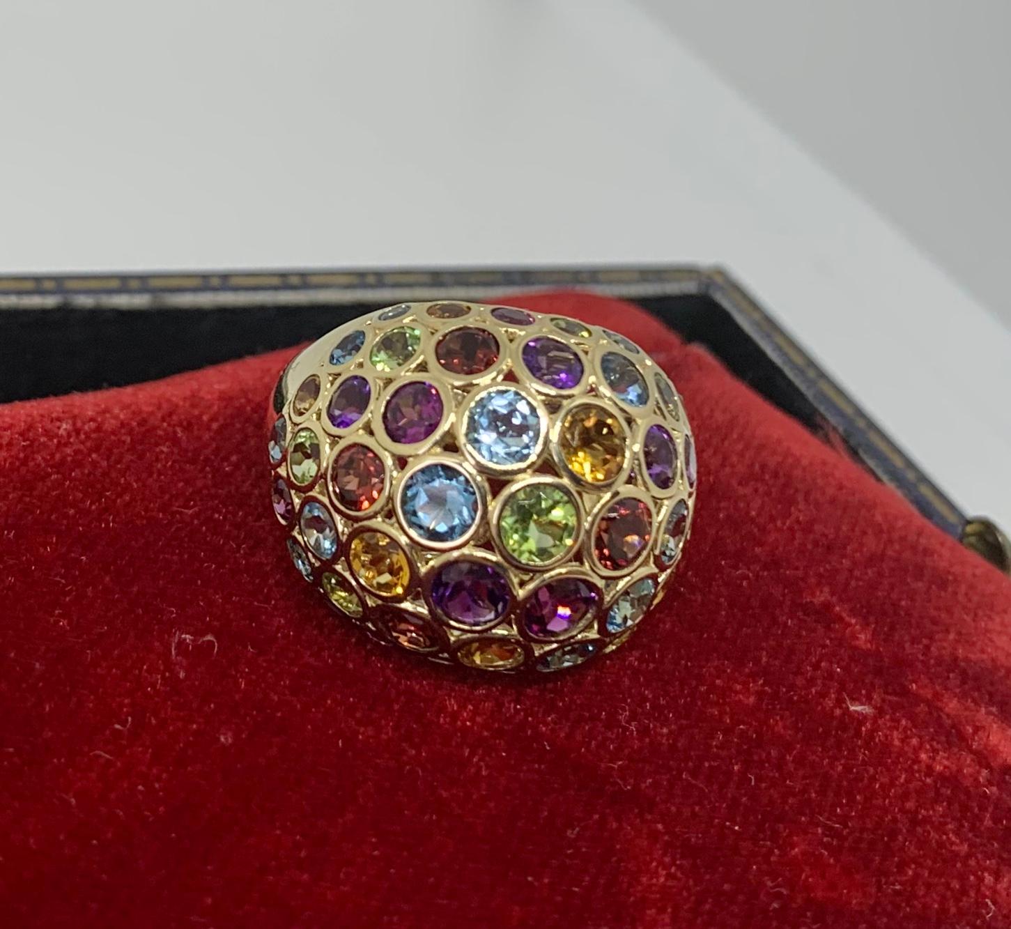 Women's Effy Dome Ring Peridot Aquamarine Citrine Amethyst Garnet Topaz Multi Gem Bombe For Sale