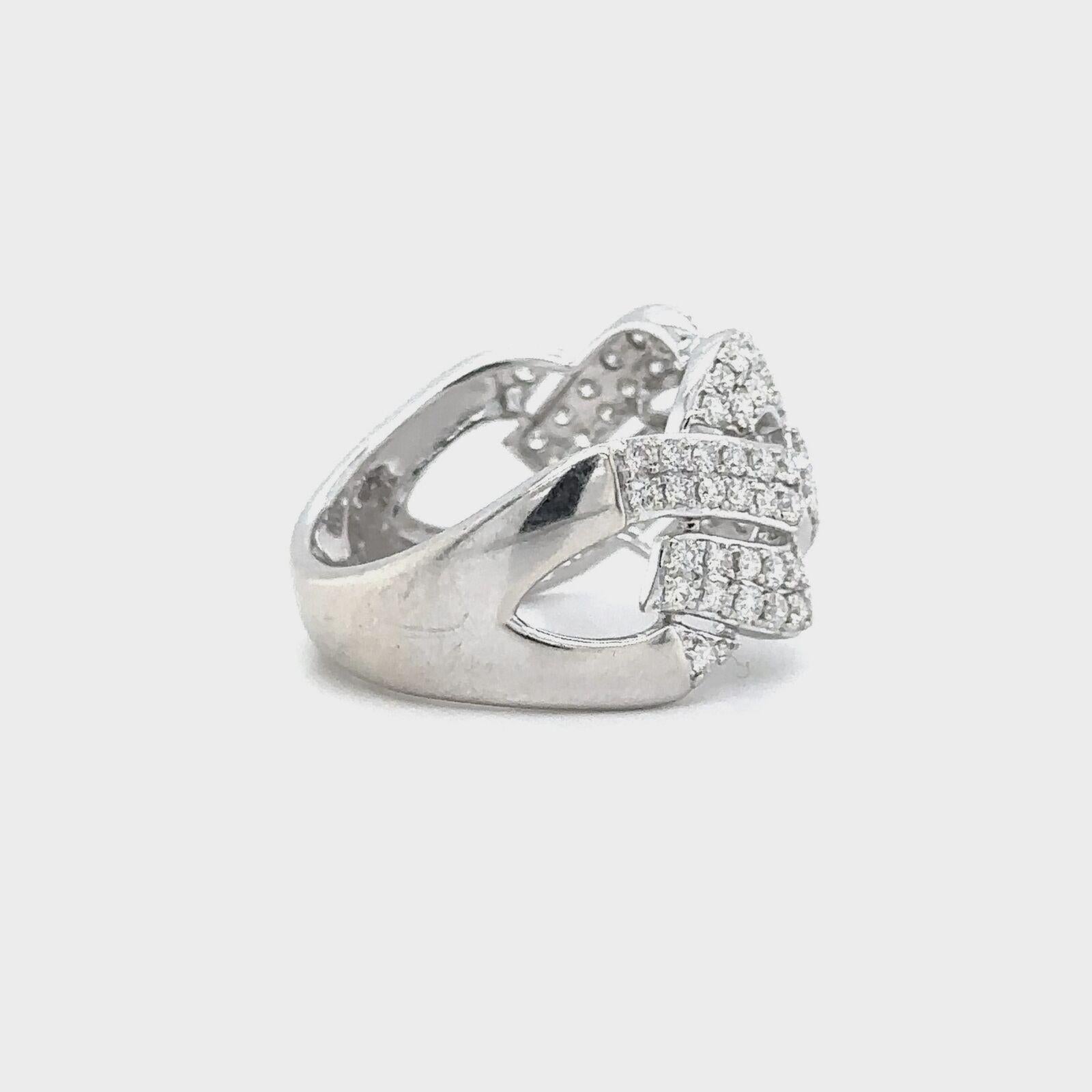 Breiter geflochtener Ring aus 14 Karat Weißgold mit Diamanten von Effy D'oro für Damen oder Herren