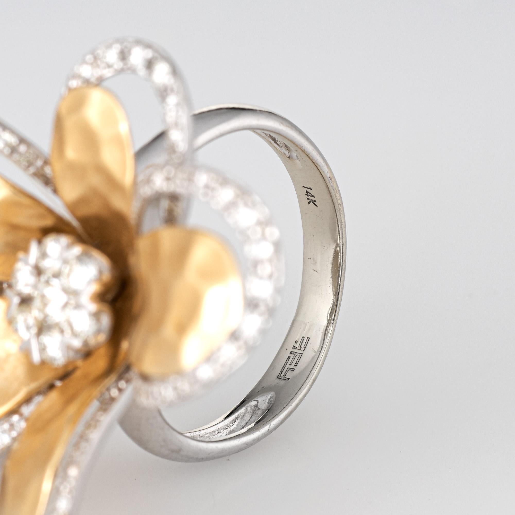 Modern Effy D'Oro Diamond Flower Ring Estate 14k Two-Tone Gold Large Cocktail Jewelry
