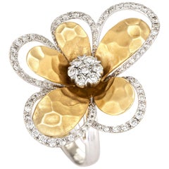 Effy D'Oro Diamond Flower Ring Estate 14k Two-Tone Gold Large Cocktail Jewelry